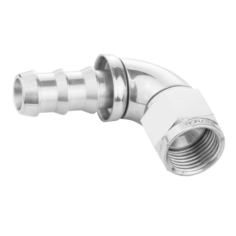 Proflow 90 Degree Fitting Hose End Full Flow 5/8in. Barb to Female -10AN, Polished - PFE513-10HP PFE513-10HP