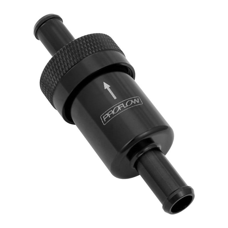 Proflow Fuel Filter Aluminium 5/16in. Hose barb 100 Micron Stainless Steel, Black - PFE606-05BK PFE606-05BK