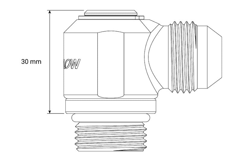 Proflow Low Profile Banjo Fitting, -10AN Male To -08AN ORB Male, 90 Degree - PFE760-10-08