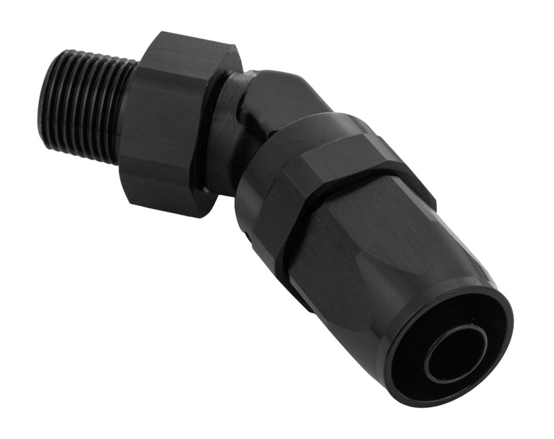 Proflow Fitting, Male Hose End 1/2in. NPT 45 Degree To -08AN Hose, Black - PFE828-08-08BK PFE828-08-08BK