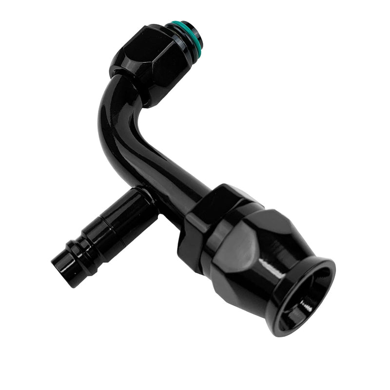 Proflow Hose End Air Conditioning 304 Stainless 90 Degree Female O-Ring Pilot -08AN W/Charge Port, Black - PFEAC103-08CPBK PFEAC103-08CPBK