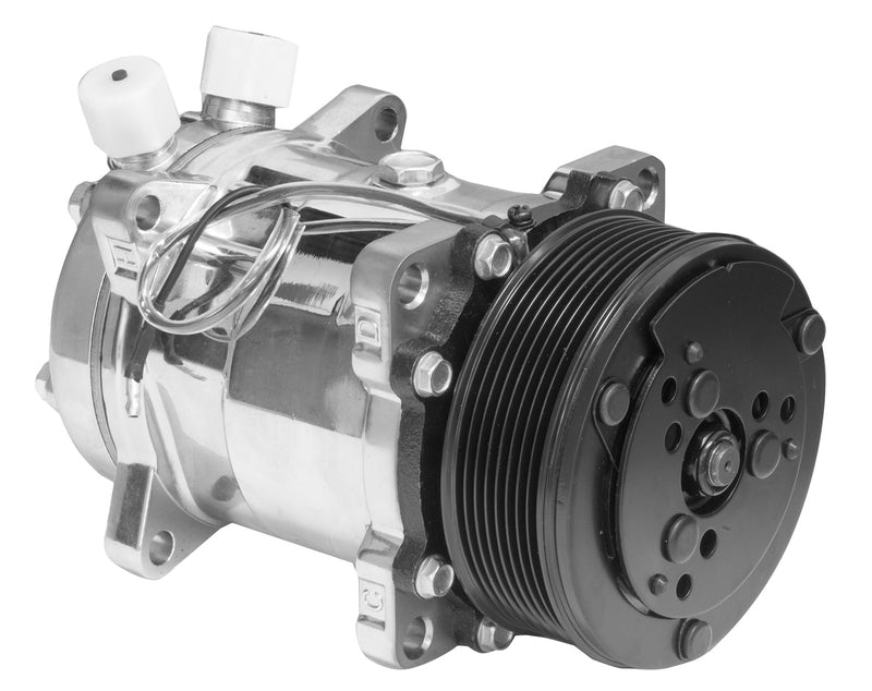 Proflow Air Conditioning Compressor, Sanden 508, Aluminium, Polished, 8-groove Serpentine Pulley, Each - PFEACCOMP1 PFEACCOMP1
