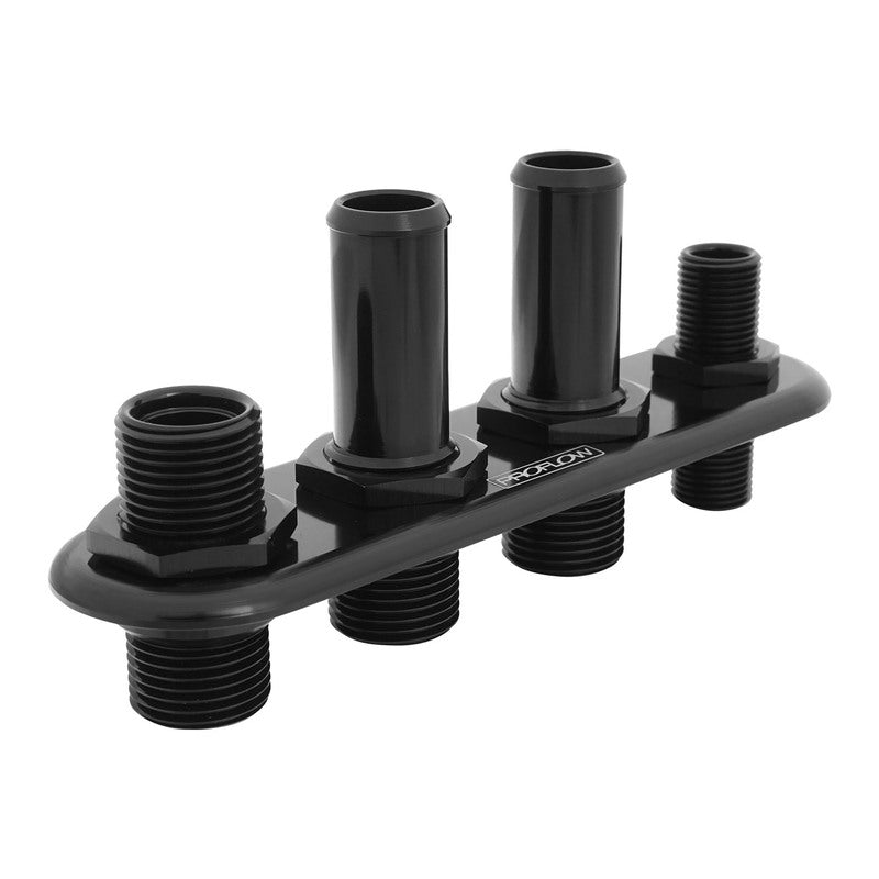 Proflow Firewall Bulkhead Aluminium Air Con 4 Port #10, #6 Inline, Black - PFEACWP104BK