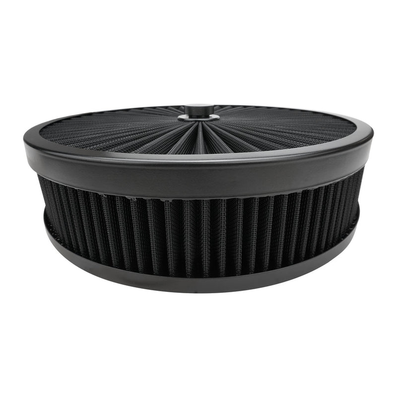 Proflow Air Filter Assembly Flow Top Round Black 14in. x 2in. Suit 5-1/8in. Neck Flat Base - PFEAF-350051B