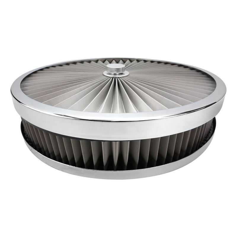 Proflow Air Filter Assembly Flow Top Round Stainless Steel 14in. x 2in. Suit 5-1/8in. Neck Flat Base - PFEAF-350051S