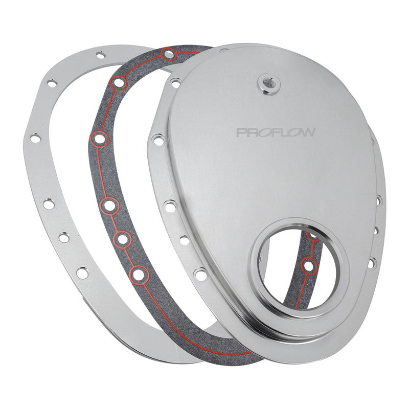 Proflow Timing Cover, 2-piece, Billet Aluminium, Silver Anodised, Silicone Bead Gasket, SB For Chevrolet V8 Small Block, Kit, - PFECTCS PFECTCS