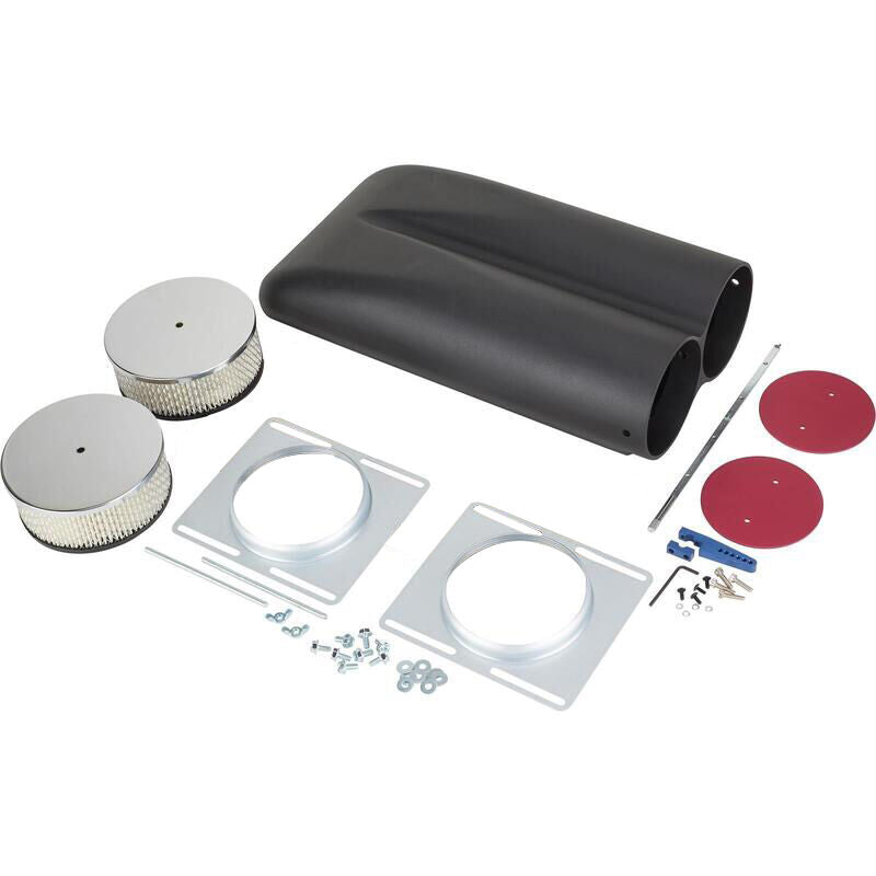 Proflow Carburettor Scoop, Aluminium, Black, Red Butterfly, Shot Gun Style, Single/Dual Carburettor, Each - PFEEA5236BK