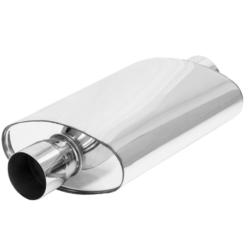 Proflow Muffler Oval, 409 Stainless Steel Polished Flow Chamber 2-1/2in. Center Inlet To 2-1/2in. Center Outlet - PFEEMS51516 PFEEMS51516