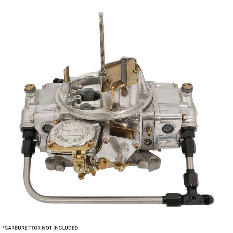 Proflow Fuel Line, 3/8 Stainless Steel Tube, Dual Feed, Black Fittings, Suits Holley 4150, 9-5/16 Centres, AN6 Inlet , 1/8 NPT Gauge Port With Plug - PFEFS41506