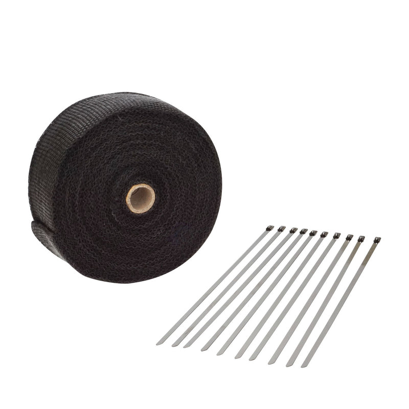 Proflow Exhaust Wrap, Fiberglass Composite, 650 Degrees Celsius, 2 in × 25 ft Roll, Black, 10 Locking Tie Kit - PFEHS-112025BK PFEHS-112025BK