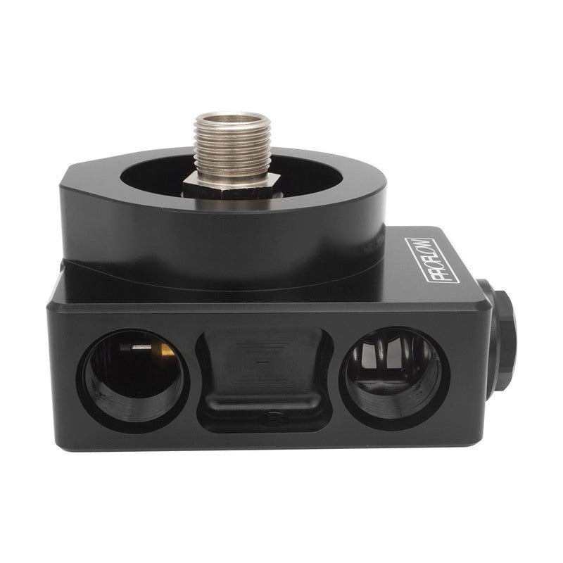 Proflow Remote Universal Filter head, w/Thermostat, -10AN ORB, 2x 1/8'' NPT, 3/4"-16 Thread, Billet Aluminium, Black - PFEOS-OB2040