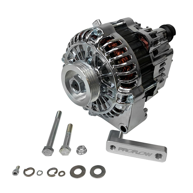 Proflow Alternator Power Spark Conversion Kit, For Nissan & Holden RB25/RB26/RB30, 140amp Alternator, Brackets & Pulley, Chrome, Kit - PFEPM38247-RB PFEPM38247-RB