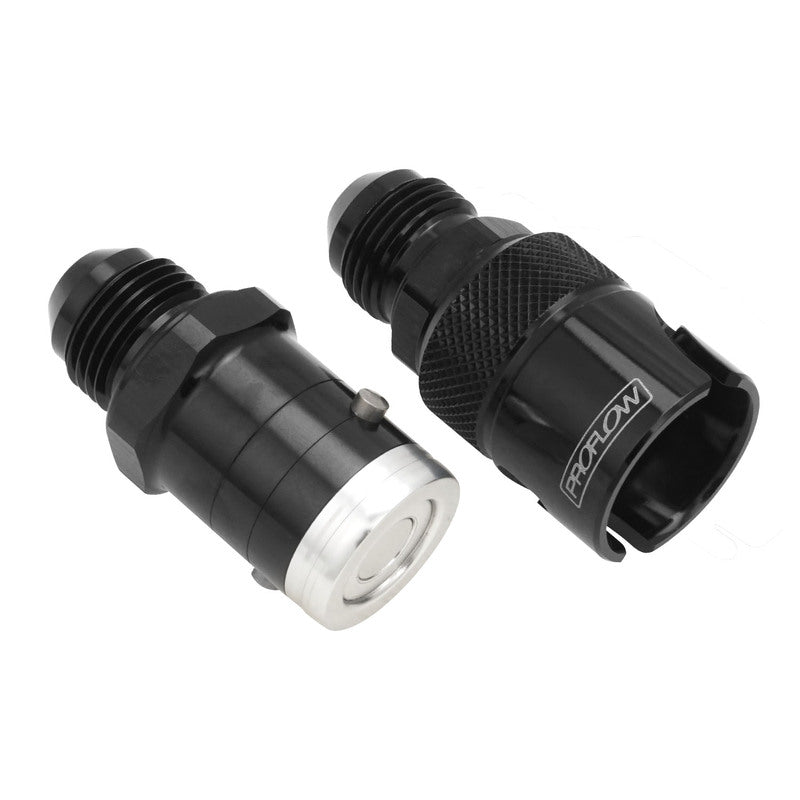 Proflow Fitting, Dry Break, Quick Release, Aluminium, Black, AN8 Male Threads, EPDM Seal - PFEQR101-08B