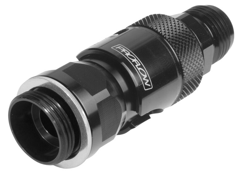 Proflow Fitting, Dry Break, Quick Release, For Holley Fuel Bowl 7/8"-20 To -08AN Male, Aluminium, Black - PFEQR700-08 PFEQR700-08