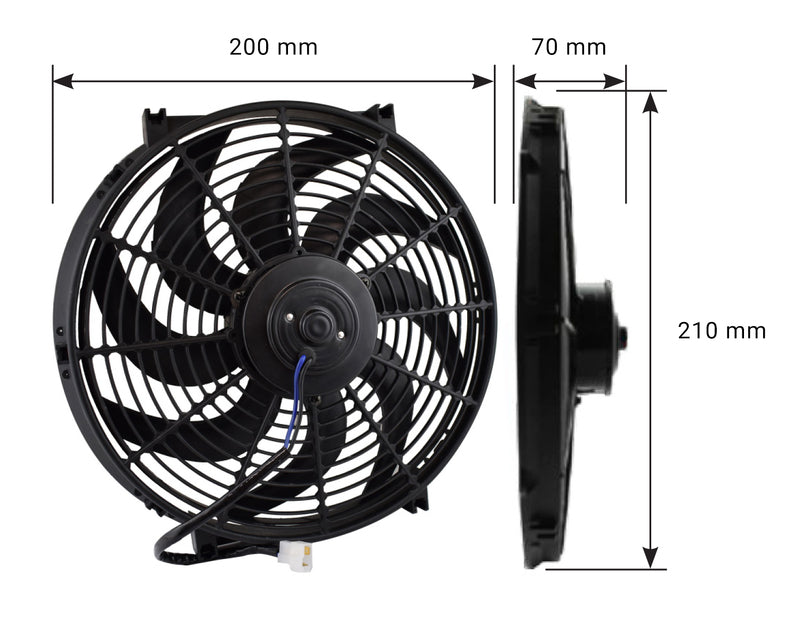 Proflow Electric Fan, Cooling Curved Black Single, 7 in. Diameter, Reversible, 800 cfm, Black, Plastic - PFERF070