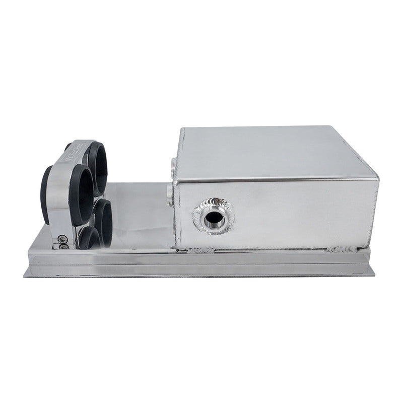 Proflow Fuel Surge Tank Fabricated Aluminium, Square Slim, 044 Pump Mounts, 80mm x, 200mm x 180mm, 2.5L, AN Fitting Kit, Polished - PFEST7