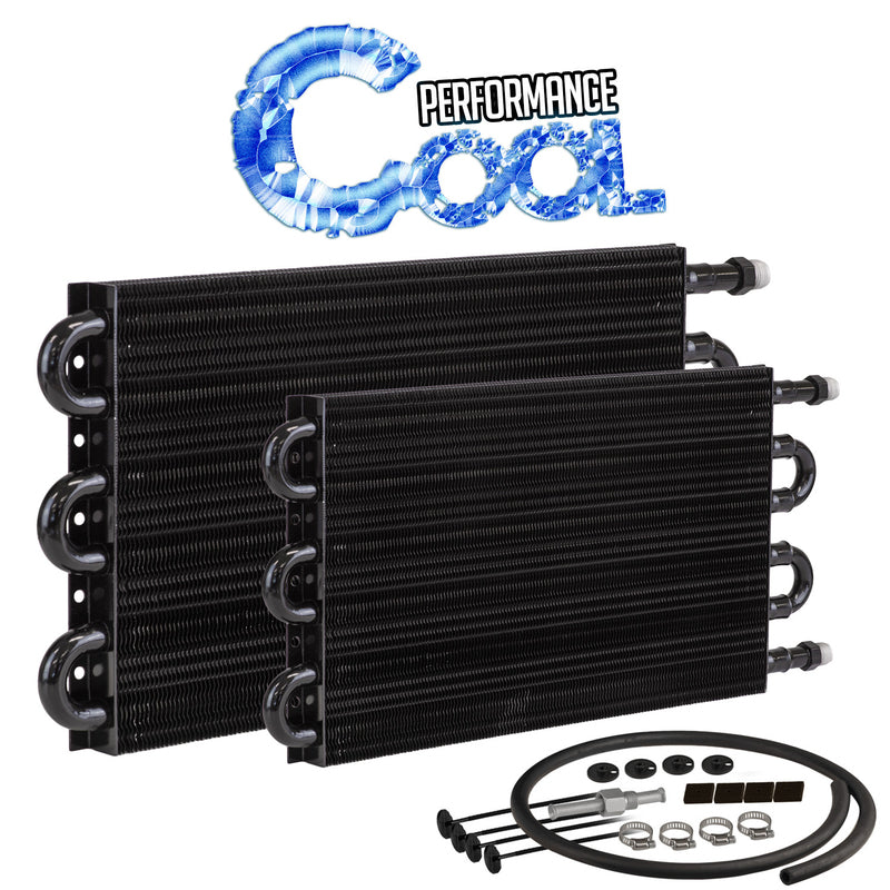 Proflow Transmission Fluid Cooler, Tube, Fin, black powder coated, 7.5 in. x 15.875 in. x 0.75 in, AN6 Fittings - PFETC514 PFETC514