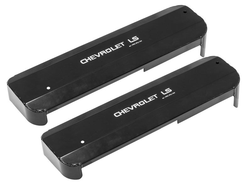 Proflow Ignition Coil Covers, LS, Fabricated Aluminium, Black Powder Coated, LS1 Coils, Chevrolet Logo, Pair - PFEVC-623 PFEVC-623