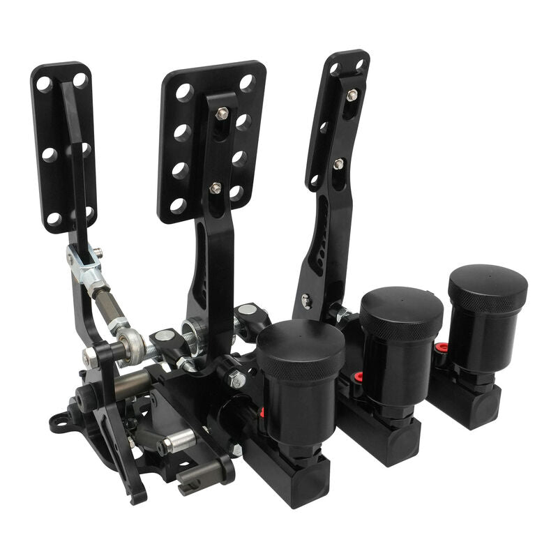 RTS Racing Hydraulic Pedals Box, Lightweight Aluminium, Floor Mount, Brake, Clutch, Accelerator Pedal with .750" Bore Master Cylinders, Black, Kit - RTS-340-1001