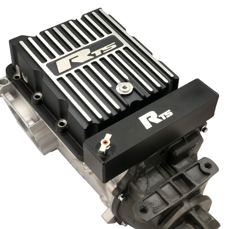 RTS Transmission Overflow Catch Can, Ford C4, Rectangular, 500ml Capacity, Aluminium, Black Powdercoated - RTS-TCC-C4-BK