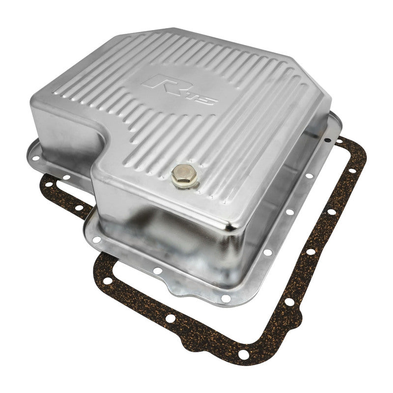 RTS Transmission Pan, Extra Capacity, Steel Ribbed, Chrome, For Ford C6, each - RTS70500CH RTS70500CH
