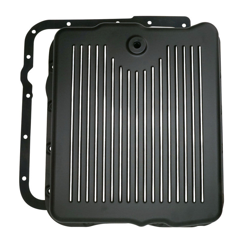 RTS Transmission Pan, Stock Depth, 700R4, 4L60,4L65E, Cast Aluminium Black, Machined Finned, Chev, Holden Commodore, Each - RTS80800BK