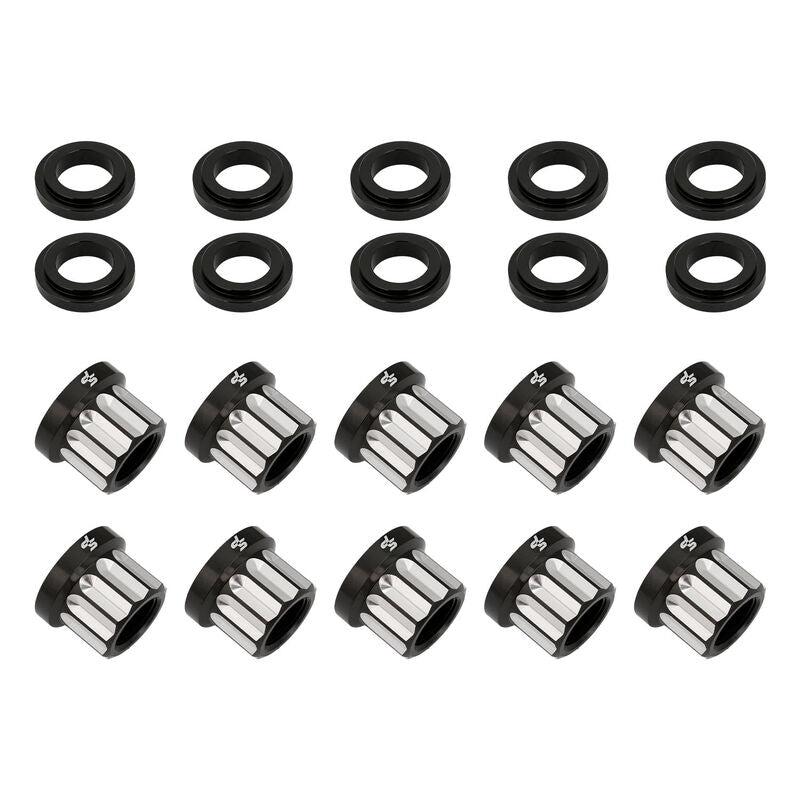 Street Pro Wheel Nut & Washer Kit, 5/8''-18, Cold Forged Billet Aluminium, Black Milled, 12-Point, Set of 10 - STP-WN6500K10-BLK STP-WN6500K10-BLK