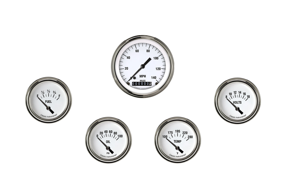 Classic Instruments White Hot Five Gauge Set 200 - WH200SLF