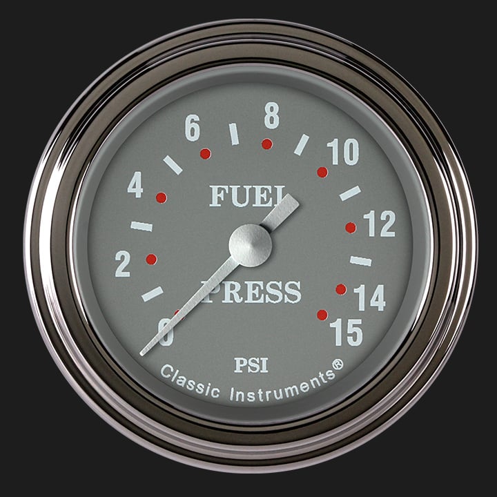 Classic Instruments Silver Gray 2 1/8" Fuel Pressure Gauge, 15 psi - SG145SLF
