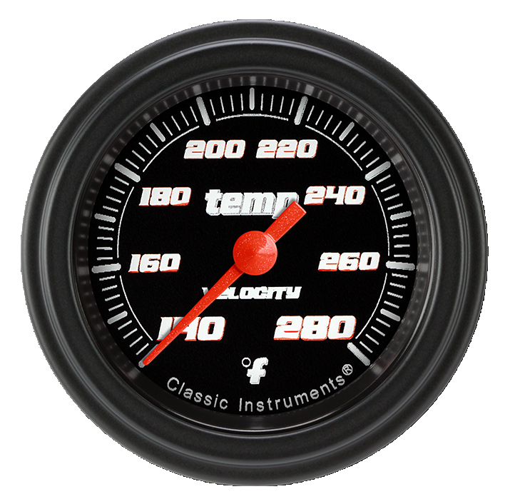 Classic Instruments Velocity Black 2 1/8" Full Sweep Water Temperature Gauge - VS126BBLF-12