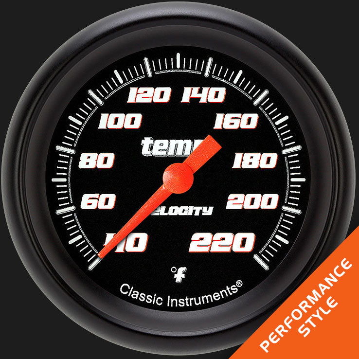 Classic Instruments Velocity Black 2-5/8" Stock Eliminator Tempature Gauge - VS329BBPF