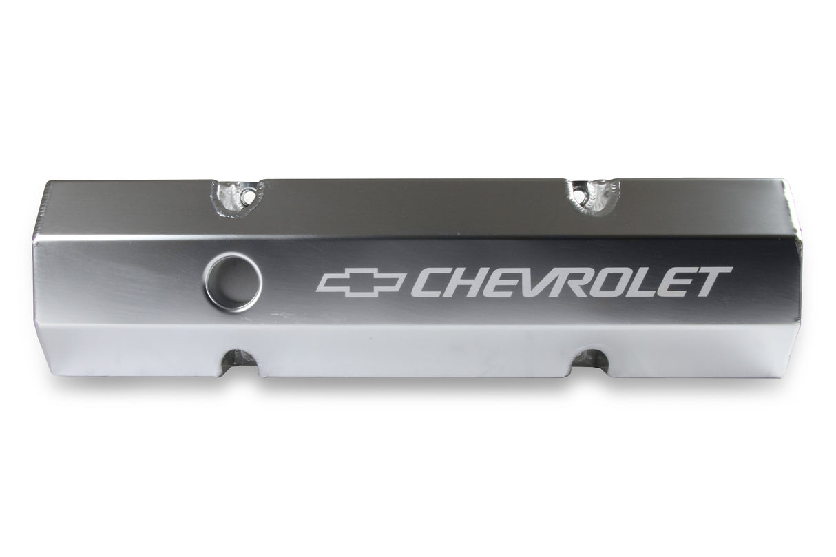 Holley 241-287 GM Licensed Valve Cover - Track Series - SBC - Fabricated Aluminum - Perimeter Bolt - Silver