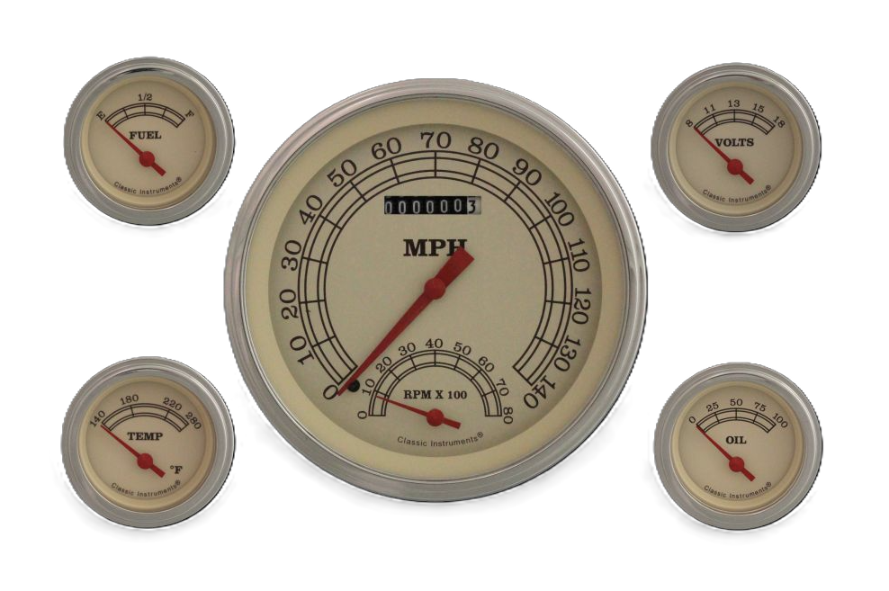 Classic Instruments Vintage 5" Speedo/Tach With 2-1/8" Fuel/Temp/Volt/Oil GM - VT65GLF