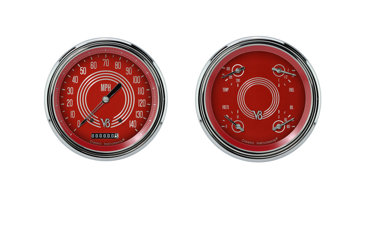 Classic Instruments 1947-53 V8 Red Steelie Truck Package - CT47V8RS52