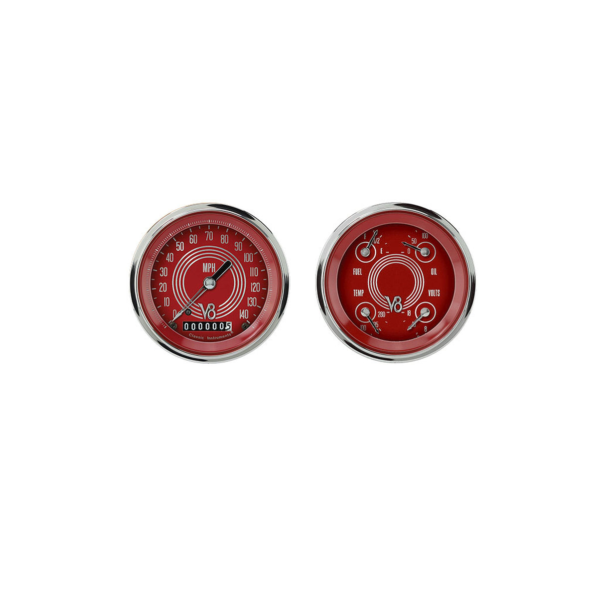 Classic Instruments V8 Red Steelie Two Gauge Set - V8RS02SHC