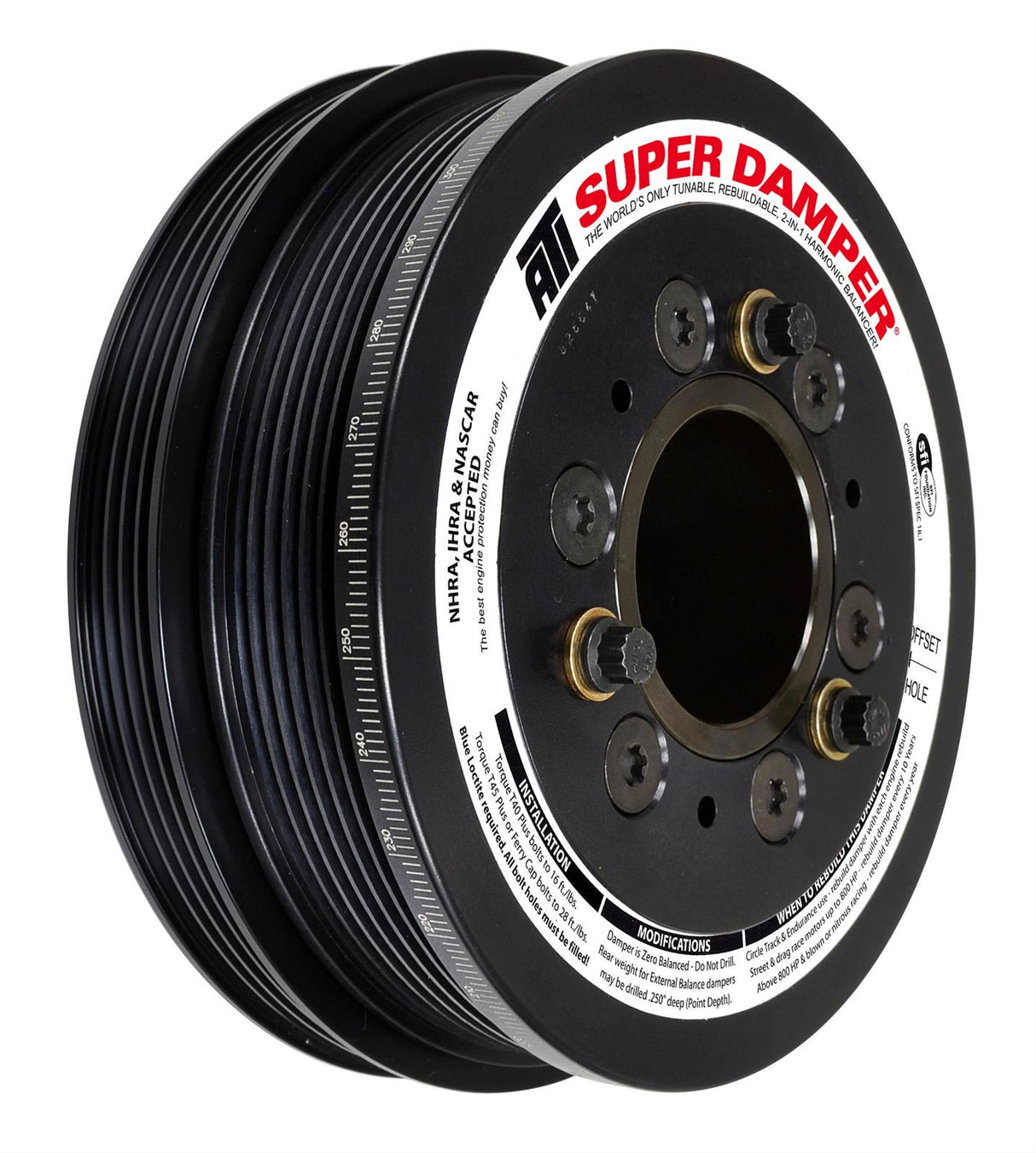 ATI Serpentine SFI 18.1 Super Damper - 7.480 in OD - AC Pulley - Black - Internal Balance - GM LS-Series