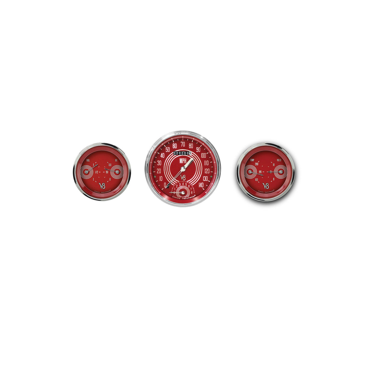 Classic Instruments V8 Red Steelie Three Gauge Set - V8RS61SLC