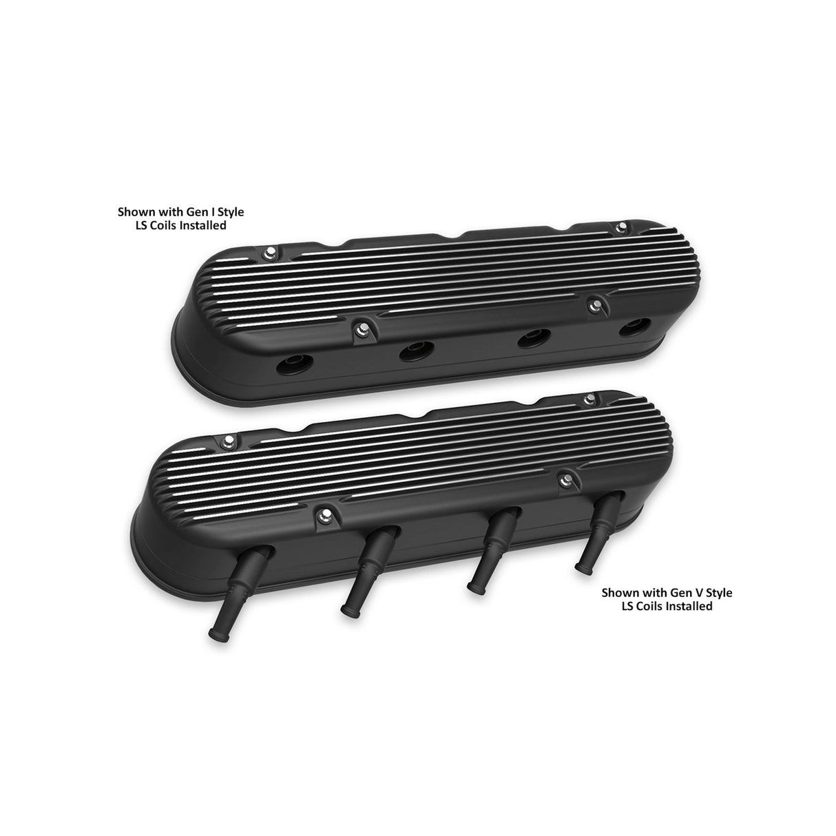 Holley 241-182 2-Piece Finned Valve Cover - Gen III/IV LS - Satin Black Machined
