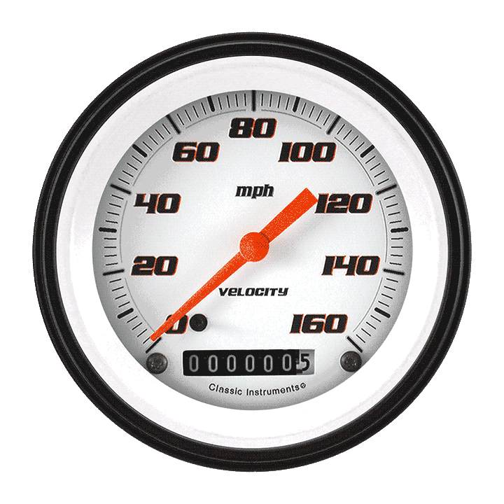 Classic Instruments Velocity White 3 3/8" Speedometer - VS55WBLF