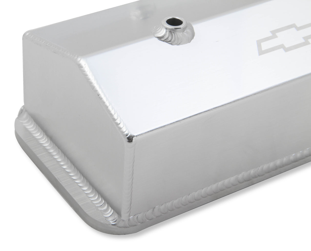 Holley 241-285 GM Licensed Valve Cover - Track Series - SBC - Fabricated Aluminum - Center Bolt - Silver