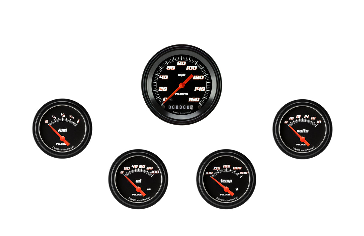 Classic Instruments Velocity Black Five Gauge Set 200 - VS200BBLF