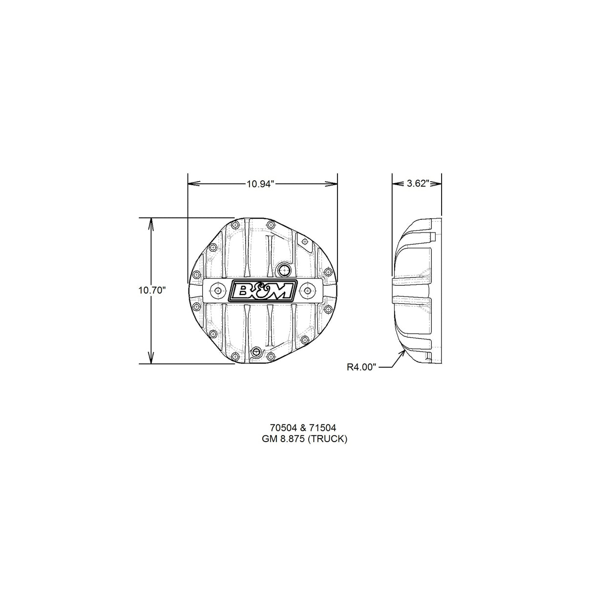 B&M Hi-Tek Aluminum Differential Cover for GM 8.875-inch 12-bolt Truck - Black - 71504