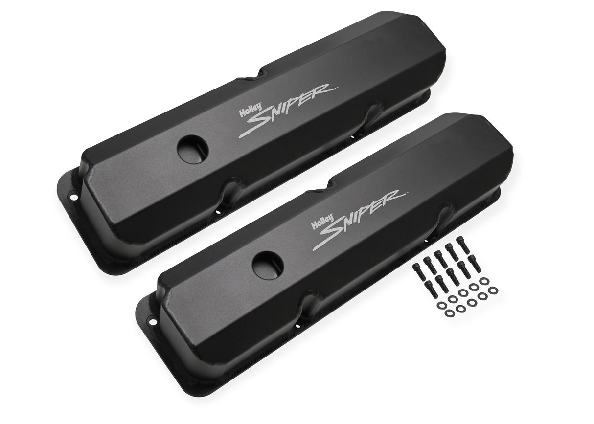 Holley 890001B Sniper Valve Cover - Fabricated Aluminum - Ford FE - Tall - Black Finish