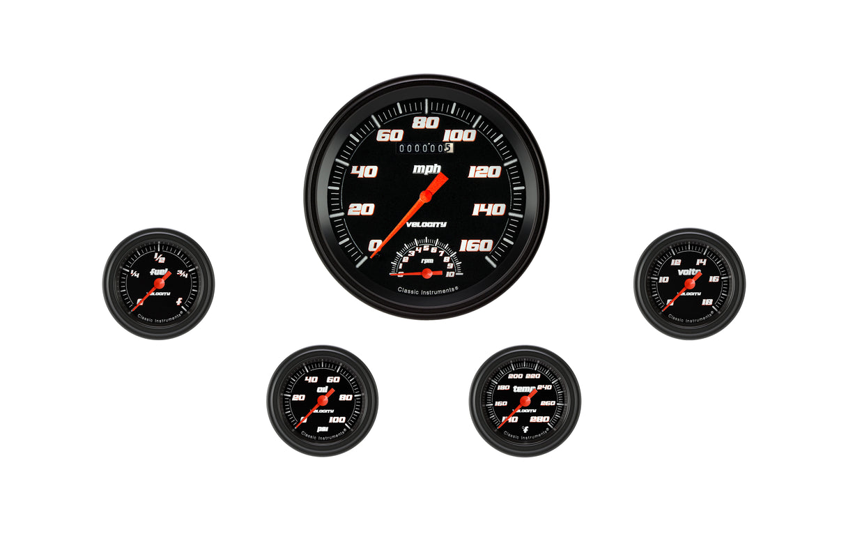 Classic Instruments Velocity Black Five Gauge Set 165 - VS165BBLF