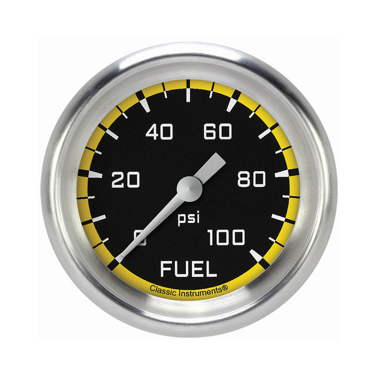 Classic Instruments Autocross Yellow 2 5/8" Fuel Pressure Gauge, 100 psi - AX346YAPF