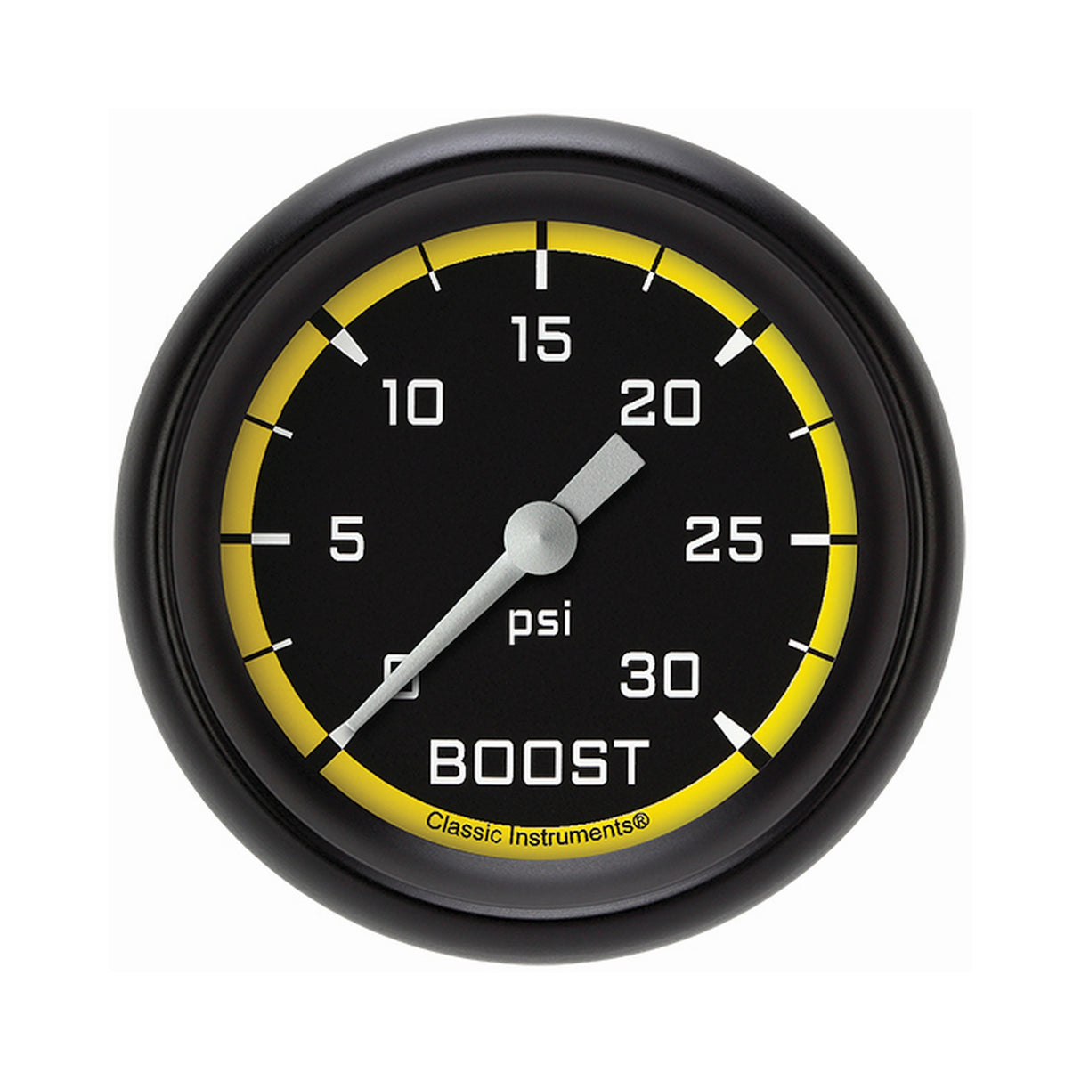 Classic Instruments Autocross Yellow 2 5/8" Boost Gauge, 30 psi - AX342YBPF