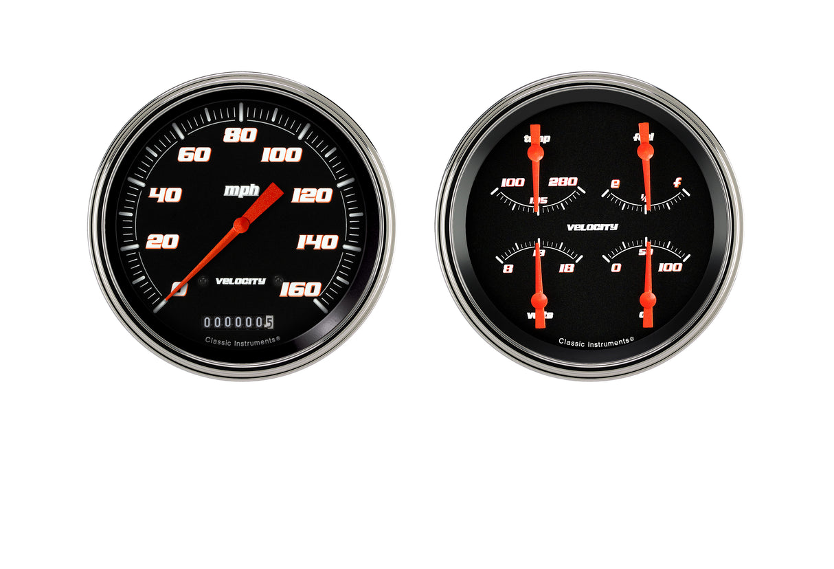 Classic Instruments VELOCITY BLACK SPEEDO / QUAD-GM - VS52BSLF
