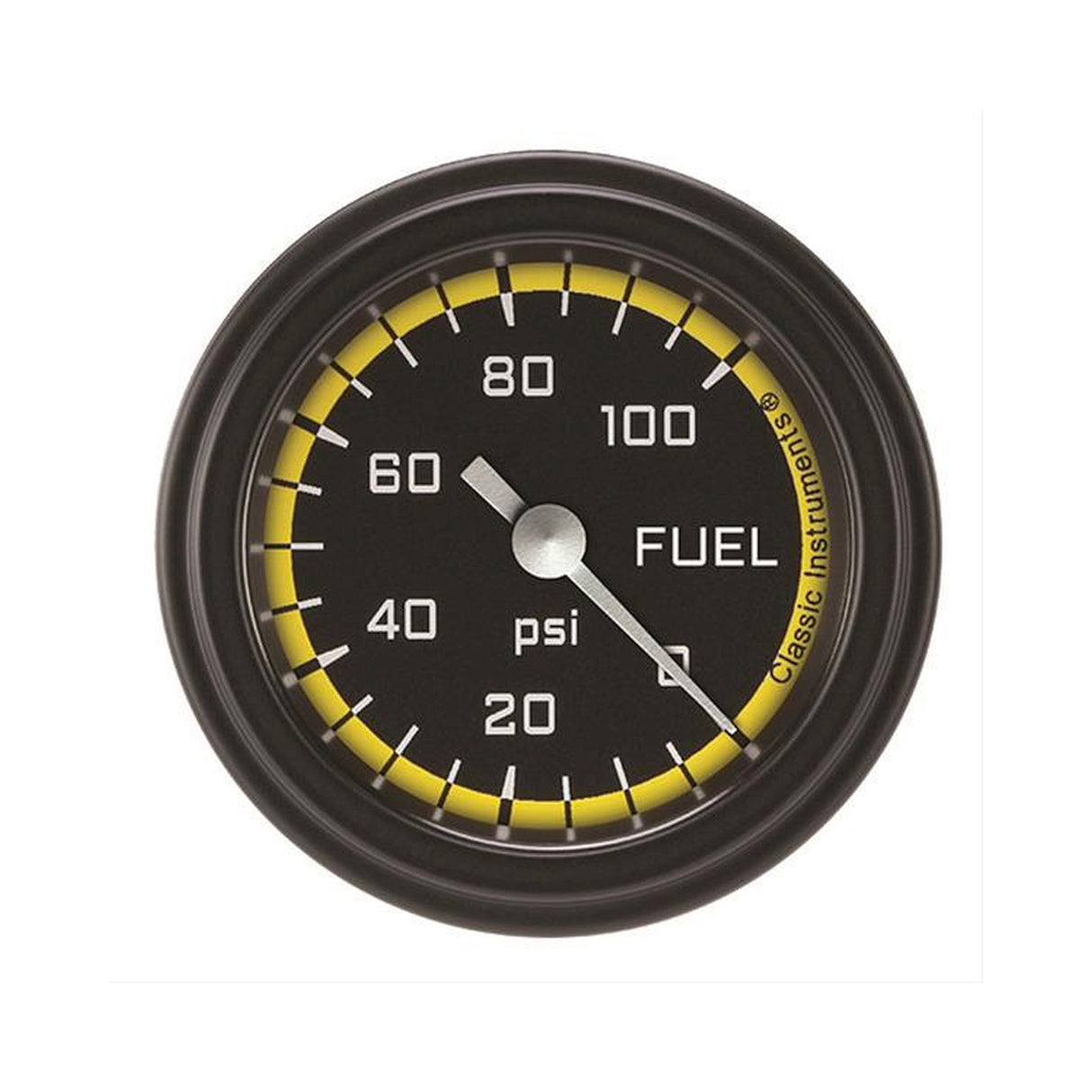 Classic Instruments Autocross Yellow 2 1/8" Fuel Pressure Gauge, 100 psi - AX146YBLF