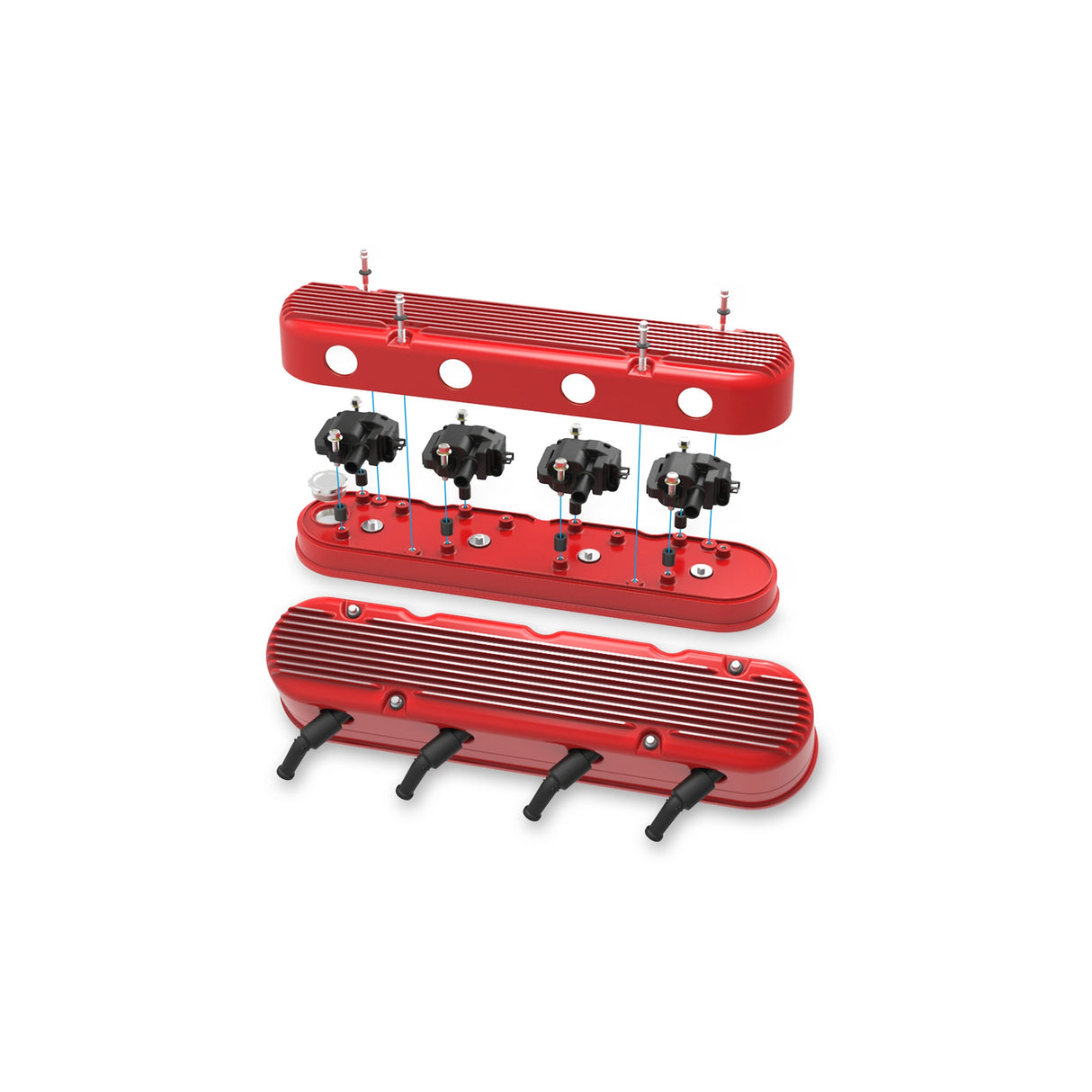 Holley 241-184 2-Piece Finned Valve Cover - Gen III/IV LS - Gloss Red Machined