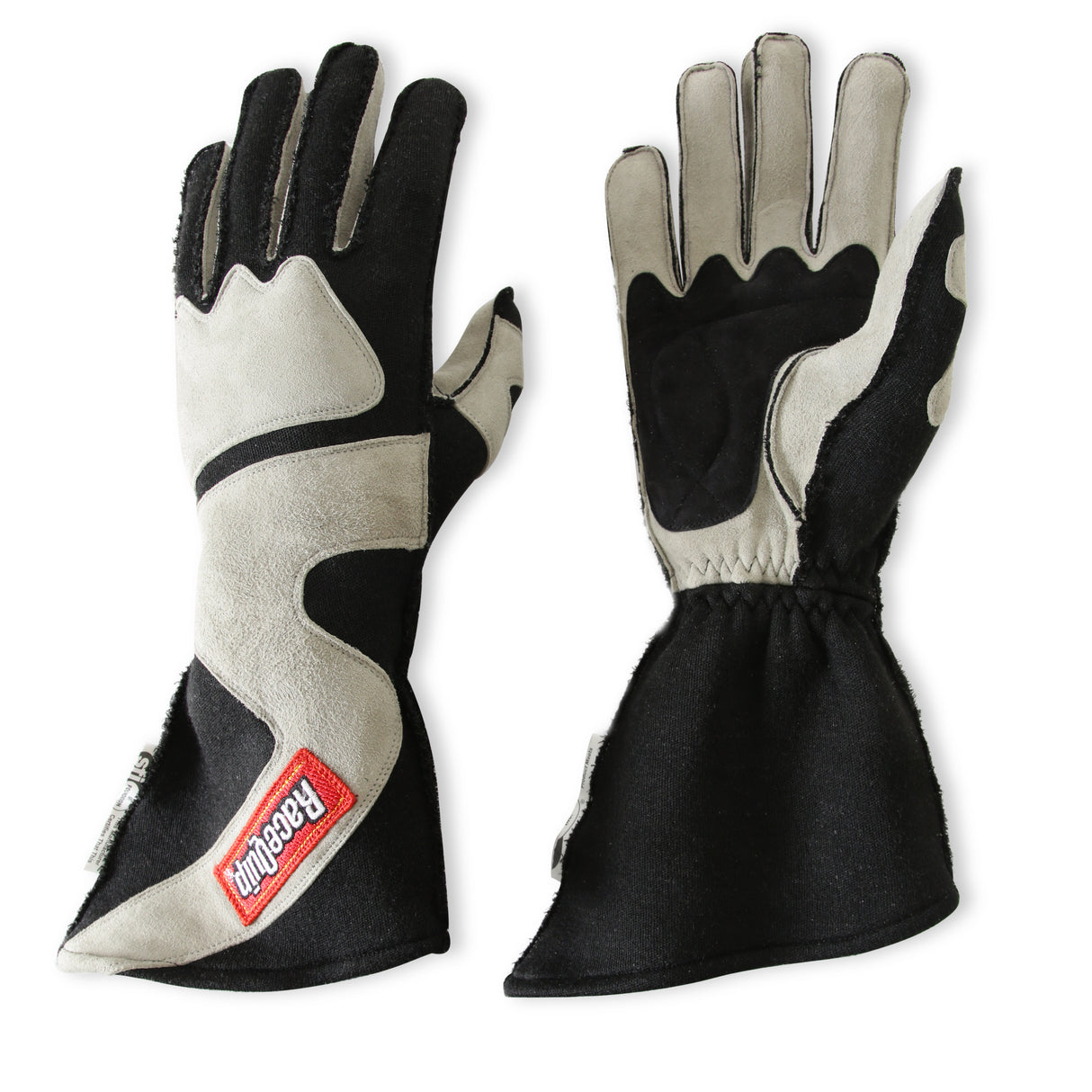 Racequip SFI 3.3/5 Black / Gray Outseam Long Gauntlet Nomex Race Gloves - Large - 359605RQP